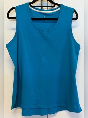 Isaac Mizrahi Live Teal Tank Top 1X Cotton Sleeveless Basic Stretch